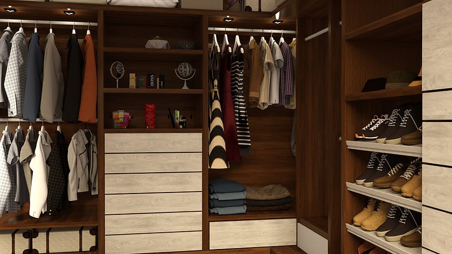 closet with clothes and accessories