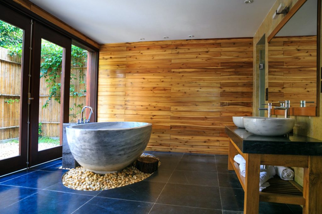 modern bathroom remodel with wooden design