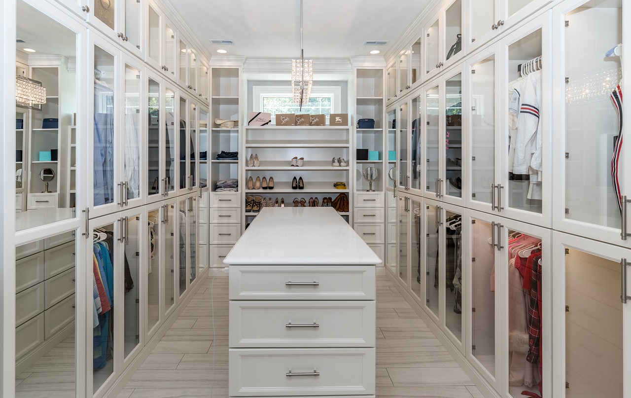 A white walk-in closet