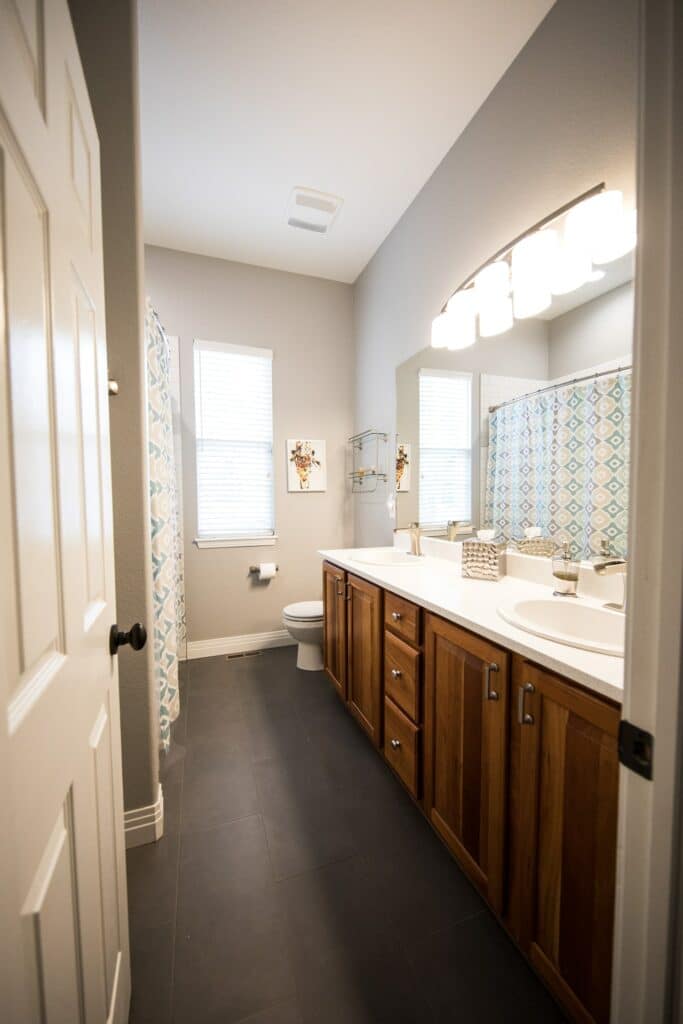 Double-sink vanity in a bathroom