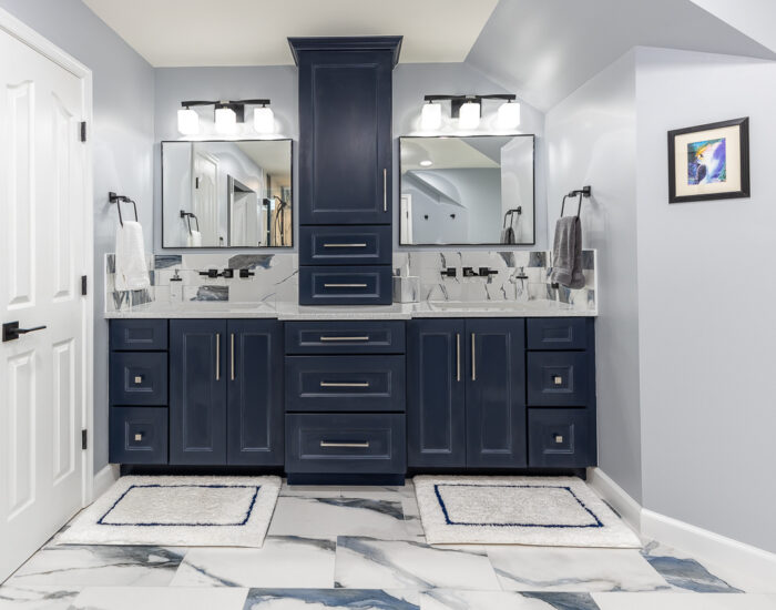 bathroom remodel navy blue