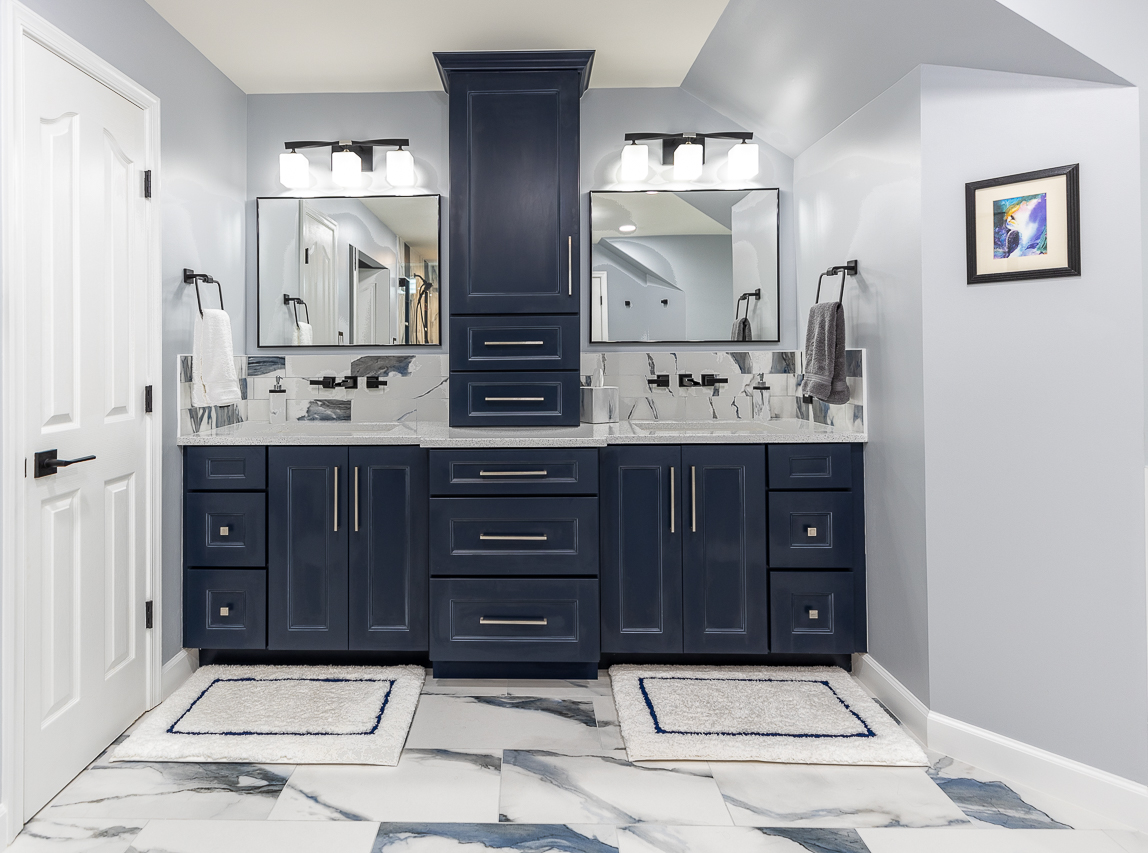 bathroom remodel navy blue